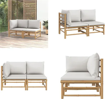 Produktbild von vidaXL 2 tlg. Garten Lounge Set Hellgraue Kissen Bambus - Garten Lounge Set - Garten Lounge Sets - Lounge Set - Gartenmöbel Set
