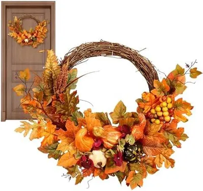 Produktbild von Herbstkränze Für Die Haustür,Kürbiskranz Halloween Türdekoration | Künstlicher Erntedankfest Schmuck Für Wand Garten Bauernhof Ernte | Indoor Outdoor Garten Terrasse Dekoration