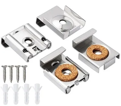 Image de Kit de fixation murale argenté avec pinces à ressort et vis