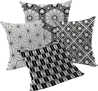 4er Set Kissenhülle Geometrische Muster Kissenbezug Dekokissen Leinenstruktur