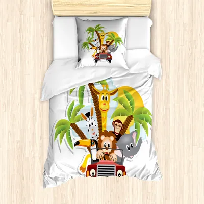 Produktbild von ABAKUHAUS Baby Mantele, Zebra Toucan Lion Elefant, Milbensicher Allergiker geeignet mit Kissenbezügen, 135 cm x 200 cm - 80 x 80 cm, Mehrfarbig