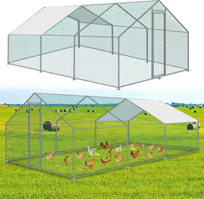 Immagine prodotto di Pollaio Clanmacy grande pollaio all'aperto tetto recinto per pollame con struttura in acciaio zincato PE e porta con serratura 3 x 6 x 2 m