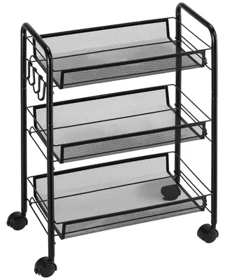 Obrázek produktu pro Vozeník – pomocný vozík – 3 koše – kolečka – kovový rám – 45 x 26,5 x 63 cm – černý