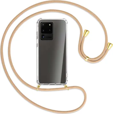 Produktbild von Handykette Backcover-Schutzhülle mit Band (Metall goldfarben) für Samsung Galaxy S20 Ultra - beige
