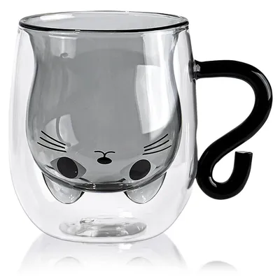 Image de Tasse en verre double paroi de 280 ml, avec motif chat, idéale pour offrir