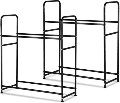 Image de Étagère pour pneus, dimensions 107 x 46 x 117 cm, capacité pour 8 pneus, hauteur réglable, avec housse de protection pour pneus, capacité de charge de 180 kg. Étagère métallique à 2 niveaux pour jantes et pneus, lot de 2