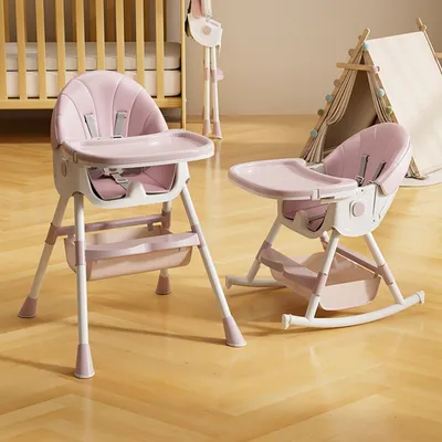 Produktbild von Kinderhochstuhl verstellbarer Hochstuhl Klappbar mit abnehmbarem tablett Kindersitz mit 4 Rädern Swing-Funktion Rosa