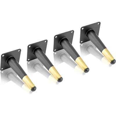 Produktbild von 4x Verstellbare Möbelfüße, Metall Edelstahl Schwarz, Sockelfüße für Tisch, Sofa, Schrank & Bett
