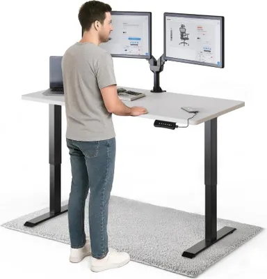 Produktbild von DESKSPACE PRO Elektrisch höhenverstellbarer Schreibtisch – 140x70 cm Memory & Kollisionsschutz, Computertisch Weiße Tischplatte / Schwarzes Gestell