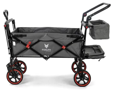 Produktbild von FUXLIFE by FUXTEC Bollerwagen FX-CT850 Komfort faltbar  Kinder Transportwagen mit Sonnendach  gepolsterter Innenraum mit Verlängerung Grau