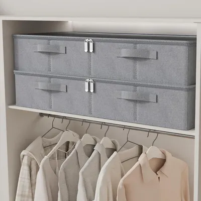 Produktbild von Unterbett-Aufbewahrungsboxen - Kleiderorganisator - 2 Stück - Grau - 80 x 40 x 15 cm