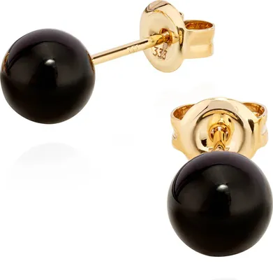 Produktbild von Paar Ohrstecker echte Schwarze Onyx 333 Gelb Gold 8 Karat 6mm rund Ohrringe