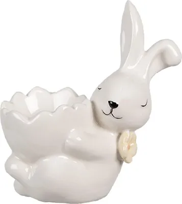 Zdjęcie produktu dla Clayre & Eef 6CE1700 Eggcup Bunny White 10x6x11 cm Styl wiejski