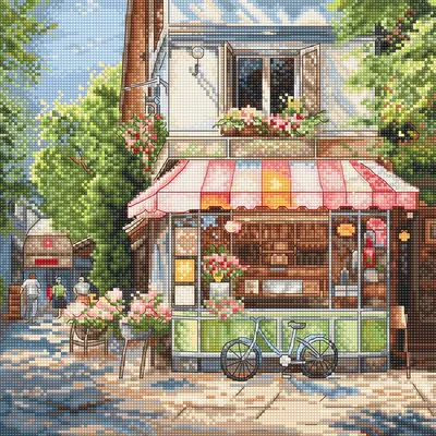 Image de Letistitch kit de broderie au point de croix "Laden an der Ecke", motif à compter, 24x24cm