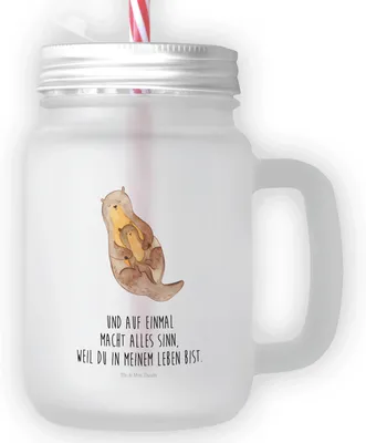 Produktbild von Mr. & Mrs. Panda Glas Otter Kind - Transparent - Geschenk, Mutter, Mit Deckel Und Strohhalm, Familie, Geburt, Seeotter, Mason Jar, Cocktailglas, Baby, Trinkgefäß