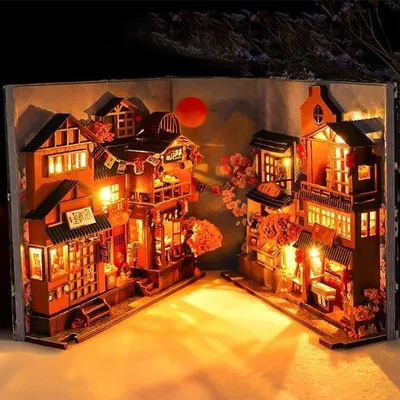 Obrázek produktu pro Stavebnice ze dřeva s LED osvětlením – miniaturní 3D puzzle – sada pro vlastní sestavení