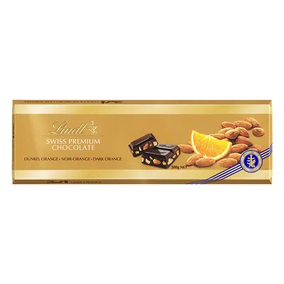 Obrázek produktu pro Lindt Švýcarská Hořká čokoláda s mandlemi a pomeranči, 300g