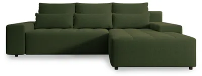 Produktbild von Selsey Neluro – Ecksofa mit Schlaffunktion & Bettkasten, Chenille wasserabweisend, Universal, Olivgrün