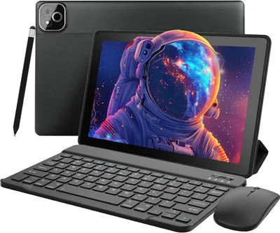 Obrázek produktu pro Tablet 10,1" HD s Androidem 16, osmijádrový procesor, 34 GB RAM, 128 GB (rozšiřitelné až na 1 TB), Google Gemini AI, Wi-Fi 6, 6000 mAh, s klávesnicí a myší