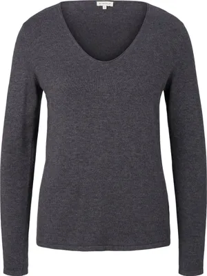 Produktbild von TOM TAILOR Dünner Strickpullover Knitted Basic Stretch Sweater Langarm V-Neck Größe: XL