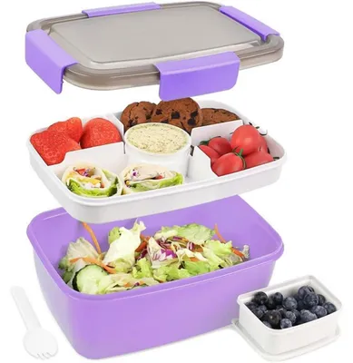 Immagine prodotto di Contenitore per il pranzo per adulti, capacità 2000 ml, a prova di perdite, contenitore Bento con scomparti, contenitore per insalata da portare con sé, colore lilla