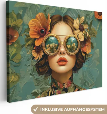 Produktbild von Wanddeko 80x60 cm - Frau - Blumen - Schmetterlinge - Natur - Vintage, Leinwand Bilder, Gemälde, Wanddeko