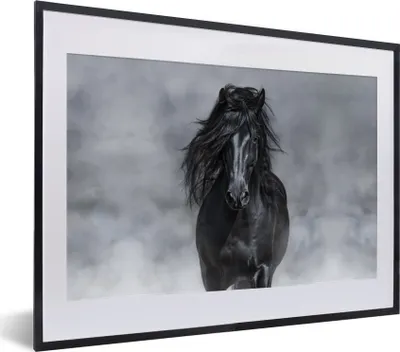 Produktbild von MuchoWow® MuchoWow® Gerahmtes Poster Pferd - Schwarz - Smoke 40x30 cm - Poster mit zchwarzem Bilderrahmen - Bilderrahmen - Poster im Rahmen