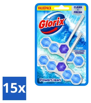 Produktbild von 15 x Glorix Power Clean Toiletblock Ocean - Vorteilspackung - 15 Stücke