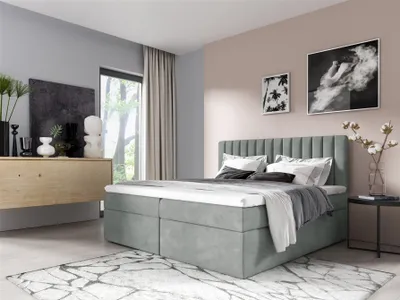 Produktbild von Boxspringbett Schlafzimmerbett LINNEA 200x220cm Stoff Eisblau inkl. Bettkasten