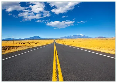 Produktbild von Wallario Premium Glasbild, freischwebende Optik, kräftige Farben, Größe 100 x 70 cm Motiv Route 89 in Arizona - Am Ende der Horizont