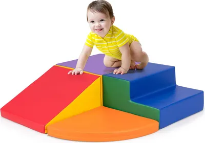 Produktbild von GOPLUS 4 tlg. Schaumstoffbausteine, Softbausteine aus PU, EPE zum Klettern & Rutschen, für Kinder ab 3 Jahren, Großbausteine für Kinderzimmer (Bunt)