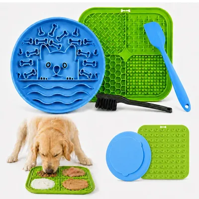 Lickmat für Hunde, 4-teiliges Set, blau und grün