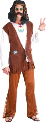 Produktbild von Hippie 70er Jahre Kostüm Bunter Flower Power Look Mit Weste Stirnband Hose Für Karneval Fasching Retro Style Woodstock Festival, Größe: 46 - 48 (S) Farbe: Braun