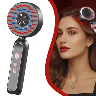 Produktbild von Kopfmassagegerät Elektrisch mit Rotlicht, 2-in-1 Massagekamm für Kopfhaut, 3-Stufig Einstellbar