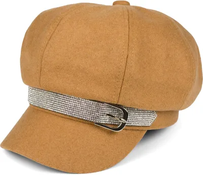 Produktbild von styleBREAKER Damen Bakerboy Schirmmütze mit Strass Band und Schnalle, Ballonmütze, Filz Optik, Newsboy Cap 04023073