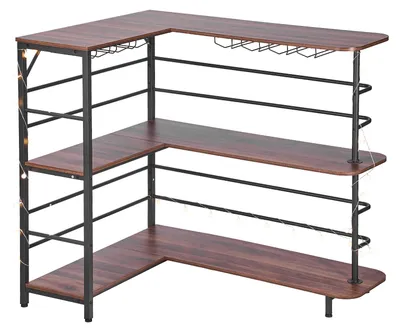 Produktbild von L-Förmige Hausbar mit Stauraum, Bartheke mit 3 Ebenen & Weinglashalter, 99, 8 kg Belastbar