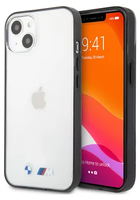 Productafbeelding van BMW hardcase voor iPhone 13 Mini - Zwarte randen - Transparant