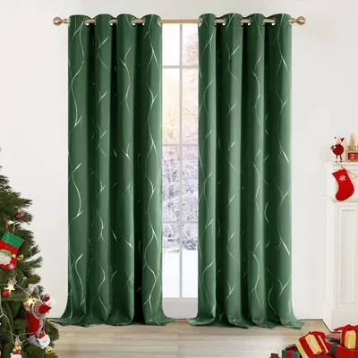 Obrázek produktu pro Zatemňovací závěsy do obývacího pokoje, s oky, sada 2 kusů, rozměry 290 x 140 cm, barva lesní zelená, nepropustné, termoizolační