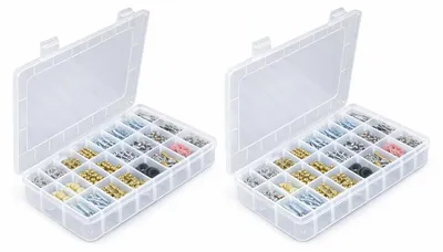 Obrázek produktu pro Sada 2 ks – třídicí box s 24 přihrádkami | Úložný box na drobné předměty – úložný box pro rybáře, plastové návnady – organizér | Třídicí box s přihrádkami | Box na drobné předměty s víkem | Box na šrouby