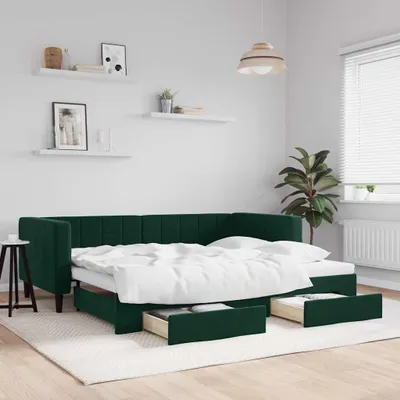 Zdjęcie produktu dla Rozkładane łóżko dzienne z szufladami Ciemnozielony aksamit 80x200 cm