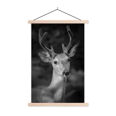 Produktbild von MuchoWow® Textilposter Tierprofil Hirsche in schwarz und weiß 40x60 cm mit holzfarbenen Rahmen - Poster