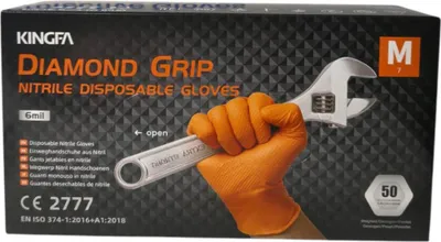 Produktbild von KINGFA Nitrilhandschuhe Orange, extra dick, rutschfest, Größe M, 8,5G, 50 Stück