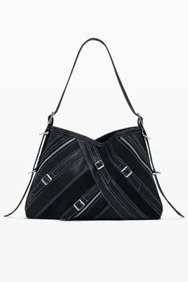 Produktbild von Handtasche Damen Schwarz: Verstellbarer Gurt & Reißverschluss