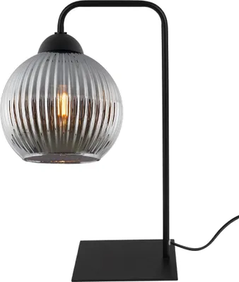 Produktbild von Tischleuchte Riffle Schwarz 1-flammig Glas Rauchgrau Kugel E27
