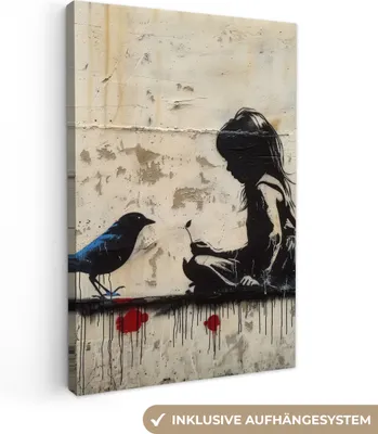 Produktbild von Wanddeko 80x120 cm - Banksy - Mädchen - Straßenkunst - Vogel - Abstrakt - Modern, Wandbilder, Wanddeko Wohnzimmer