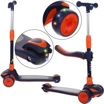 Image de trottinette d'équilibre 2 en 1 à trois roues lumineuses, pliable - Bleu marine