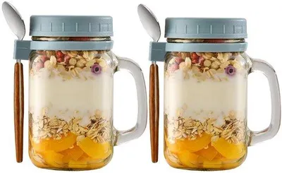 Produktbild von Übernight-Oats-Gläser, 450ml, mit Deckel, für unterwegs, Glas