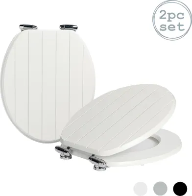 Produktbild von Harbor Haushalt Soft-Close-WC-Sitz - Holz mit Chrom Scharniere - Grooved White - 2er Pack