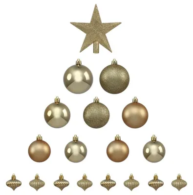 Produktbild von Set aus unzerbrechlichen Christbaumkugeln mit Stern, gold, Ø 8 cm, 18 Stück.