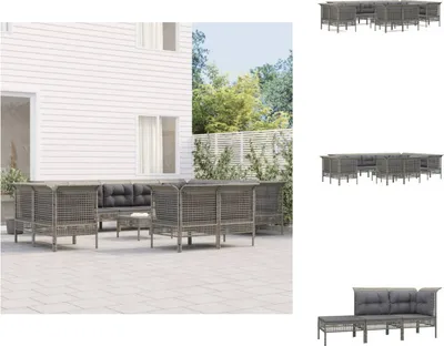Produktbild von vidaXL 13-tlg. Garten-Lounge-Set mit Kissen Grau Poly Rattan -  Gartenmöbel-Sets